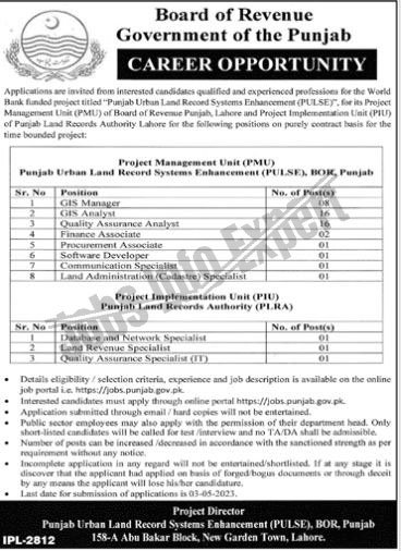 Board of Revenue Punjab 2023 Jobs