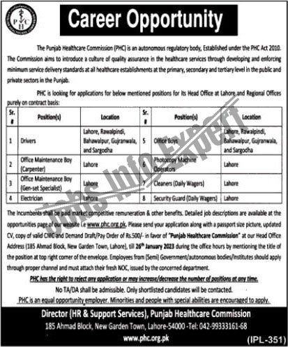 Punjab Healthcare Commission PHC 2023 Jobs