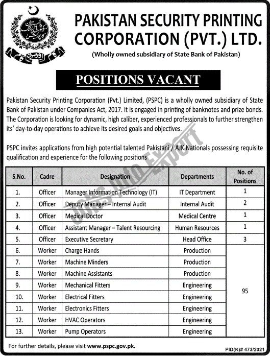 Pakistan Security Printing Corporation PSPC 2023 Jobs